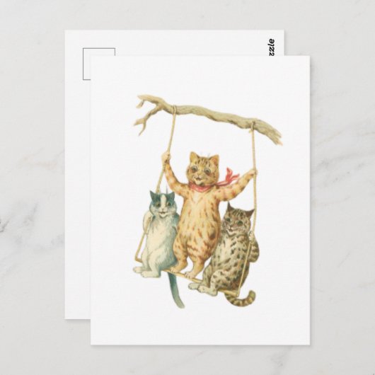 Carte Postale Chats en caricature aquarelle rétro se balançant d (Devant / Derrière)
