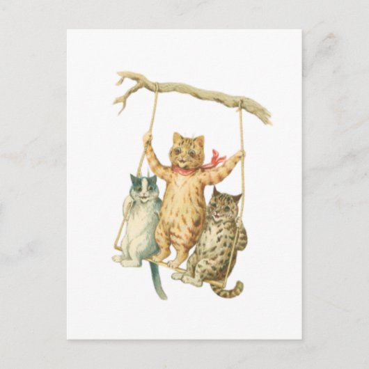 Carte Postale Chats en caricature aquarelle rétro se balançant d (Devant)