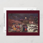 Carte Postale Chats en Kimonos Promenade nocturne (Devant / Derrière)