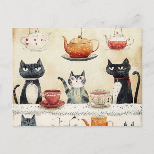 Carte Postale Chats en pot de thé Whimsical (Devant)