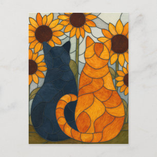 Carte Postale Chats en vitrail et conception d'art de tournesols