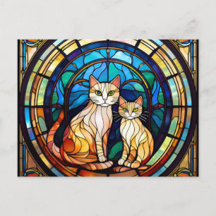 Carte Postale Chats en vitraux IA
