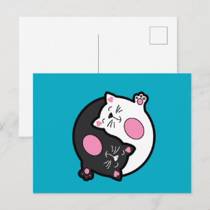 Carte Postale Chats endormis Yin Yang en noir et blanc 