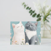 Carte Postale Chats et fleurs (Debout devant)