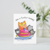 Carte Postale Chats fantaisistes avec gâteau d'anniversaire (Debout devant)