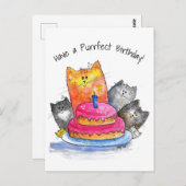Carte Postale Chats fantaisistes avec gâteau d'anniversaire (Devant / Derrière)