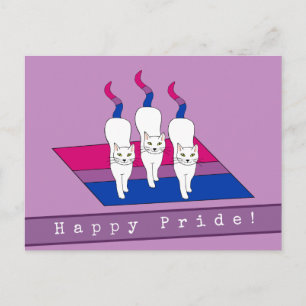 Carte Postale Chats fiers avec drapeau de fierté bisexuel