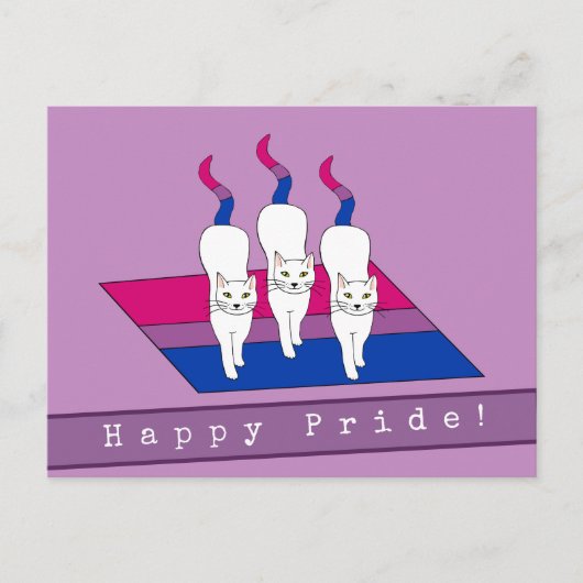 Carte Postale Chats fiers avec drapeau de fierté bisexuel (Devant)