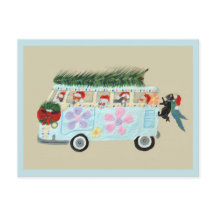 Chats fous dans leur van hippie de Noël