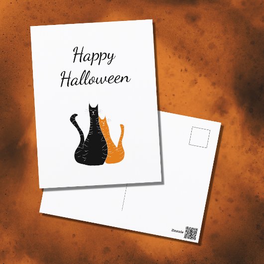 Carte Postale Chats Halloween Cute Black Orange Holiday