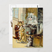 Carte Postale Chats mangeant des châtaignes grillées (Devant / Derrière)
