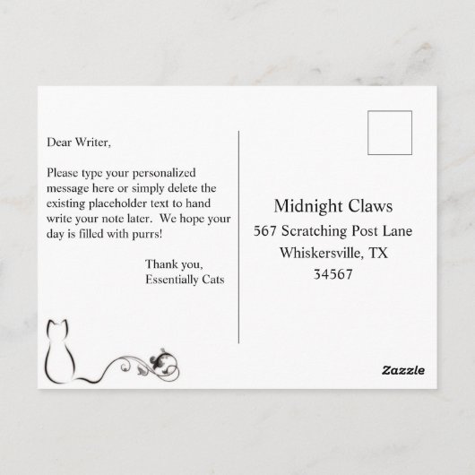 Carte Postale Chats Merci Élégants, Vins à queue, Noir & Blanc (Dos)