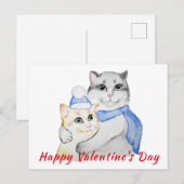 Carte Postale Chats mignonettes à l'aquarelle le jour de la Sain (Devant / Derrière)