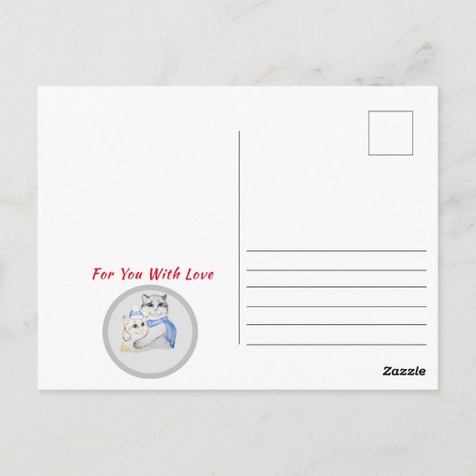 Carte Postale Chats mignonettes à l'aquarelle le jour de la Sain (Dos)