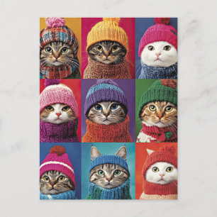 Carte Postale Chats mignons en Casquette d'hiver Écarts Animaux 