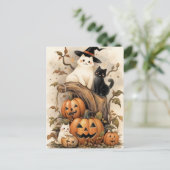 Carte Postale Chats mignons et chatons en Citrouille d'Halloween (Debout devant)