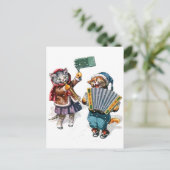 Carte Postale Chats Mignons Jouent de l'Accordéon dans la Neige (Debout devant)