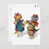 Carte Postale Chats mignons Jouer la trompette et le triangle da (Devant / Derrière)