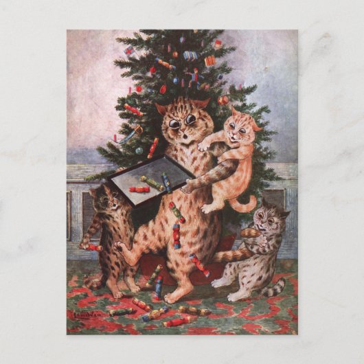 Carte Postale Chats Noël par Louis Wain (Devant)