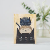 Carte Postale Chats noirs et hérisson (Debout devant)