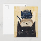 Carte Postale Chats noirs et hérisson (Devant / Derrière)