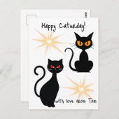 Carte Postale Chats noirs rétros avec starburst - texte modifiab (Devant / Derrière)