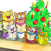 Carte Postale Chats qui chantent Noël