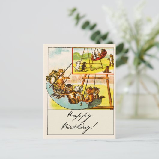 Carte Postale Chats Rétro Drôles Jouant sur une Balançoire Joyeu (Debout devant)