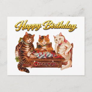 Carte Postale Chats Rétro Échec et Mat Jouant aux Échecs Joyeux
