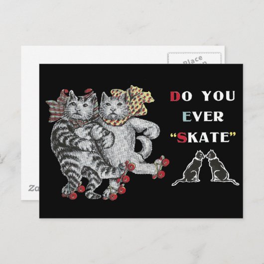 Carte Postale Chats Rollerskating (Devant / Derrière)