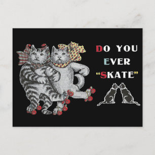 Carte Postale Chats Rollerskating