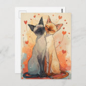 Carte Postale Chats siamois Saint Valentin (Devant / Derrière)