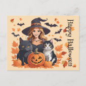 Carte Postale Chats sorciers chauves-souris et Halloween Citroui (Devant)