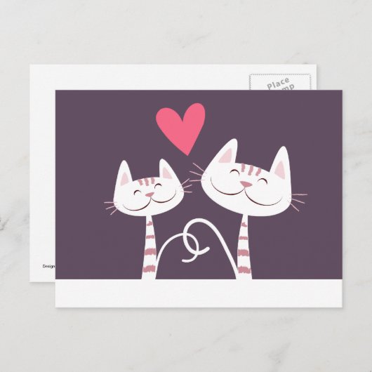 Carte Postale Chats souriants dans Love Purple (Devant / Derrière)