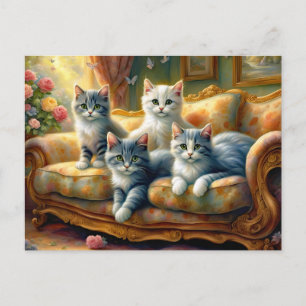 Carte Postale Chats sur le canapé - scène mignonne en vintage lo