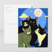 Carte Postale Chats sur le rôdeur sous la Pleine lune (Devant / Derrière)