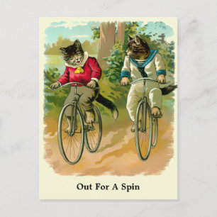 Carte Postale Chats Victoriens vintages Sur Vélos
