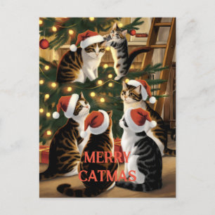 Carte Postale Chats Vintages de Noël personnalisables