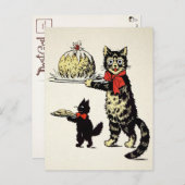 Carte Postale Chats vintages servant le dessert Noël (Devant / Derrière)
