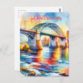 Carte Postale Chattanooga Walnut Street Bridge aquarelle (Devant / Derrière)