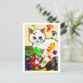 Carte Postale Chatte blanc qui se peint partout (Debout devant)