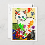 Carte Postale Chatte blanc qui se peint partout (Devant / Derrière)