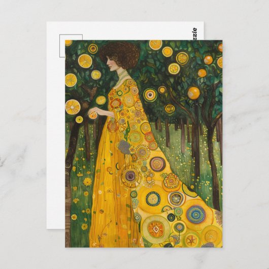 Carte Postale Chatte citronnier femme en style Klimt (Devant / Derrière)