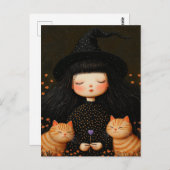 Carte postale Chatte sorcière et chats Halloween (Devant / Derrière)