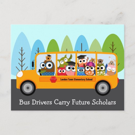 Carte Postale Chauffeur de bus scolaire Cute Owl Merci (Devant)