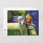 Carte Postale Chaussure à mâcher, Terrier sur le canapé (Devant / Derrière)