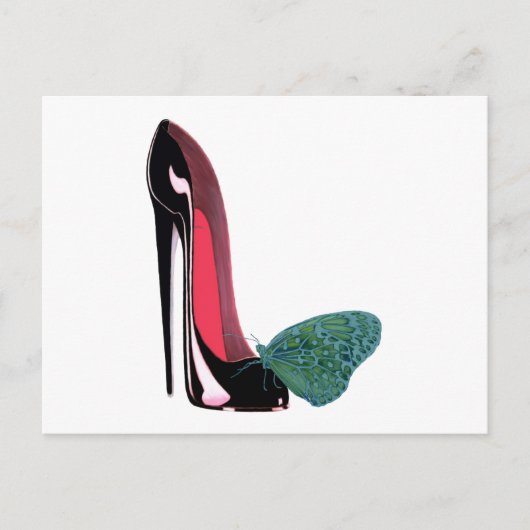 Carte Postale Chaussure et papillon Stiletto noir (Devant)