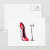 Carte Postale Chaussure et verre de flute de Champagne Stiletto (Devant / Derrière)