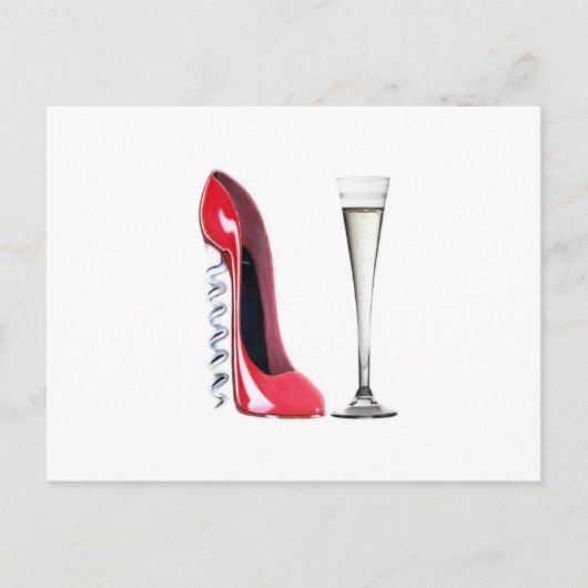 Carte Postale Chaussure et verre de flute de Champagne Stiletto (Devant)