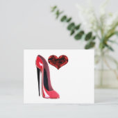 Carte Postale Chaussure Red Stiletto et coeur 3D (Debout devant)